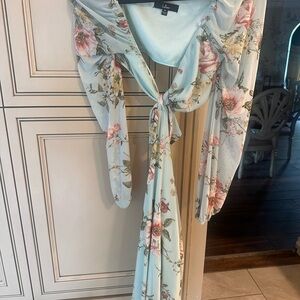 Lulu's Floral Mini Dress in Light Blue and Pink (100)